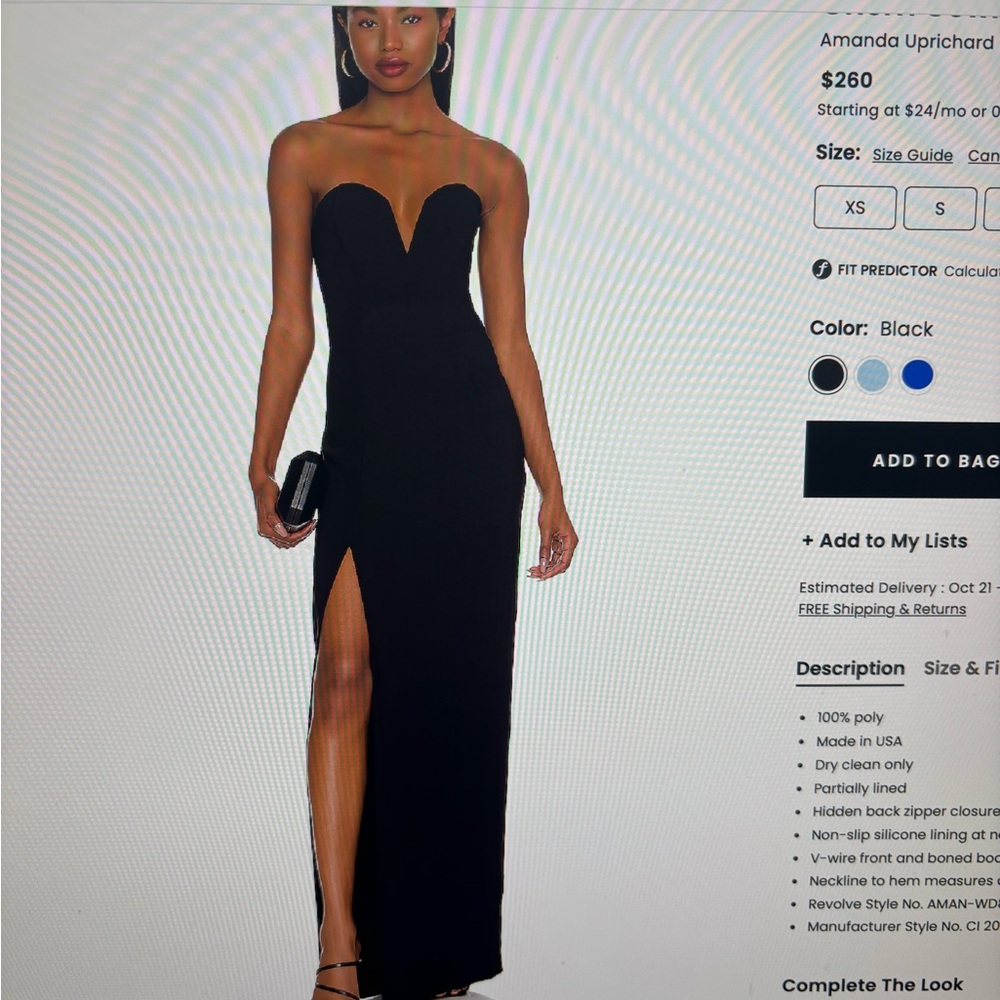 Amanda Uprichard Elegant Black Strapless Gown